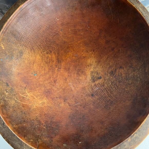 Antique Primitive Hand Turned Wood Dough Bowl 11" Rustic Brown Original Patina - Picture 2 of 9